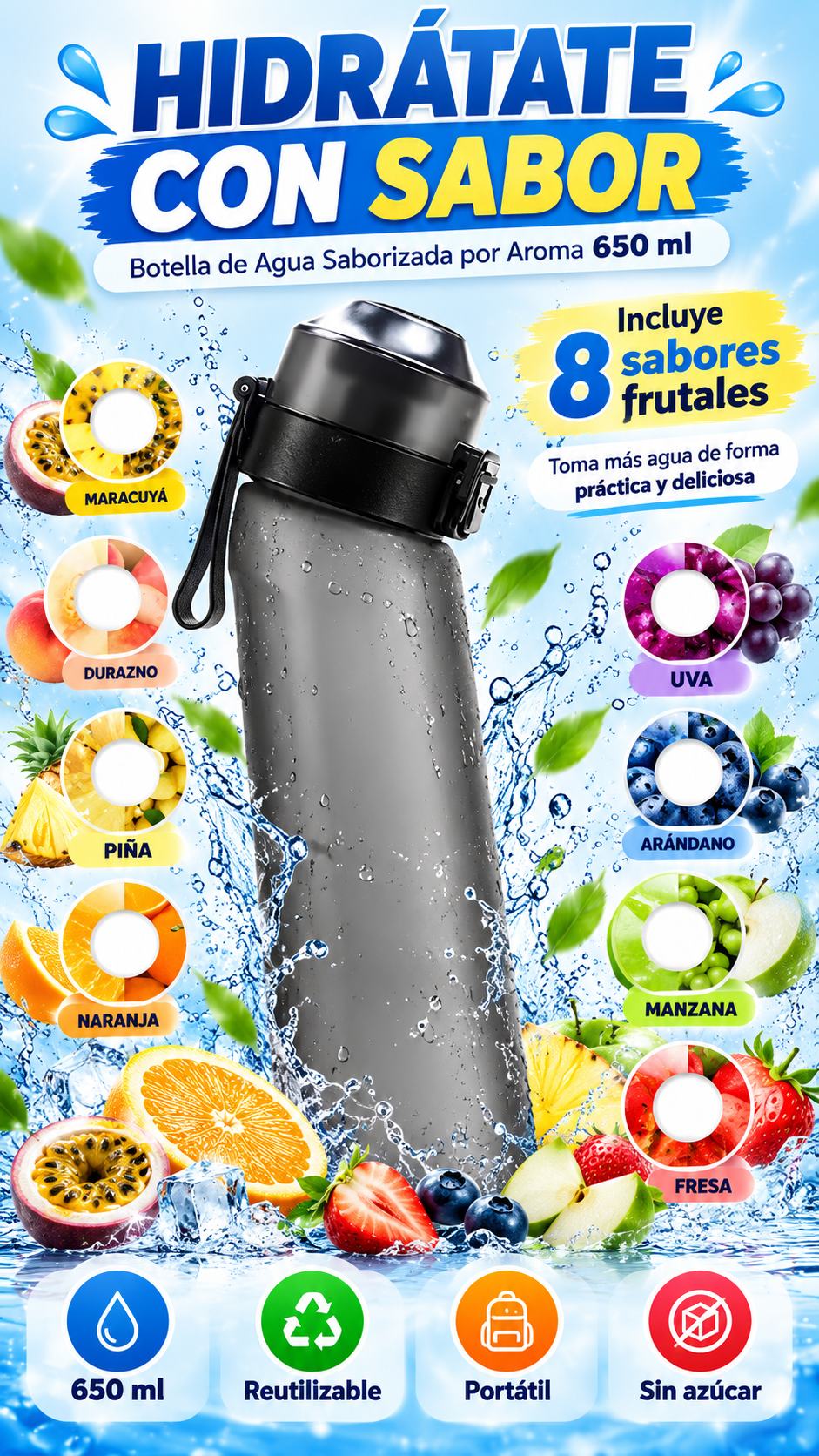 AquaFruit™ | Botella de Agua Saborizada por Aroma 650 ml