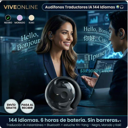 Audífonos Traductores Inteligentes IA, + 140 idiomas, Traducción en Tiempo Real en tus Oídos